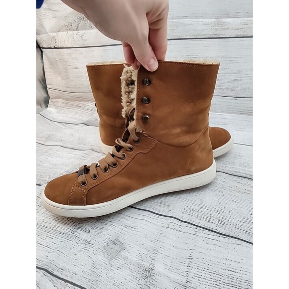 Ugg Women Starlyn Shearling High Top Boot Sneaker Size 9 Brown Lace Up Lined - Picture 9 of 12
